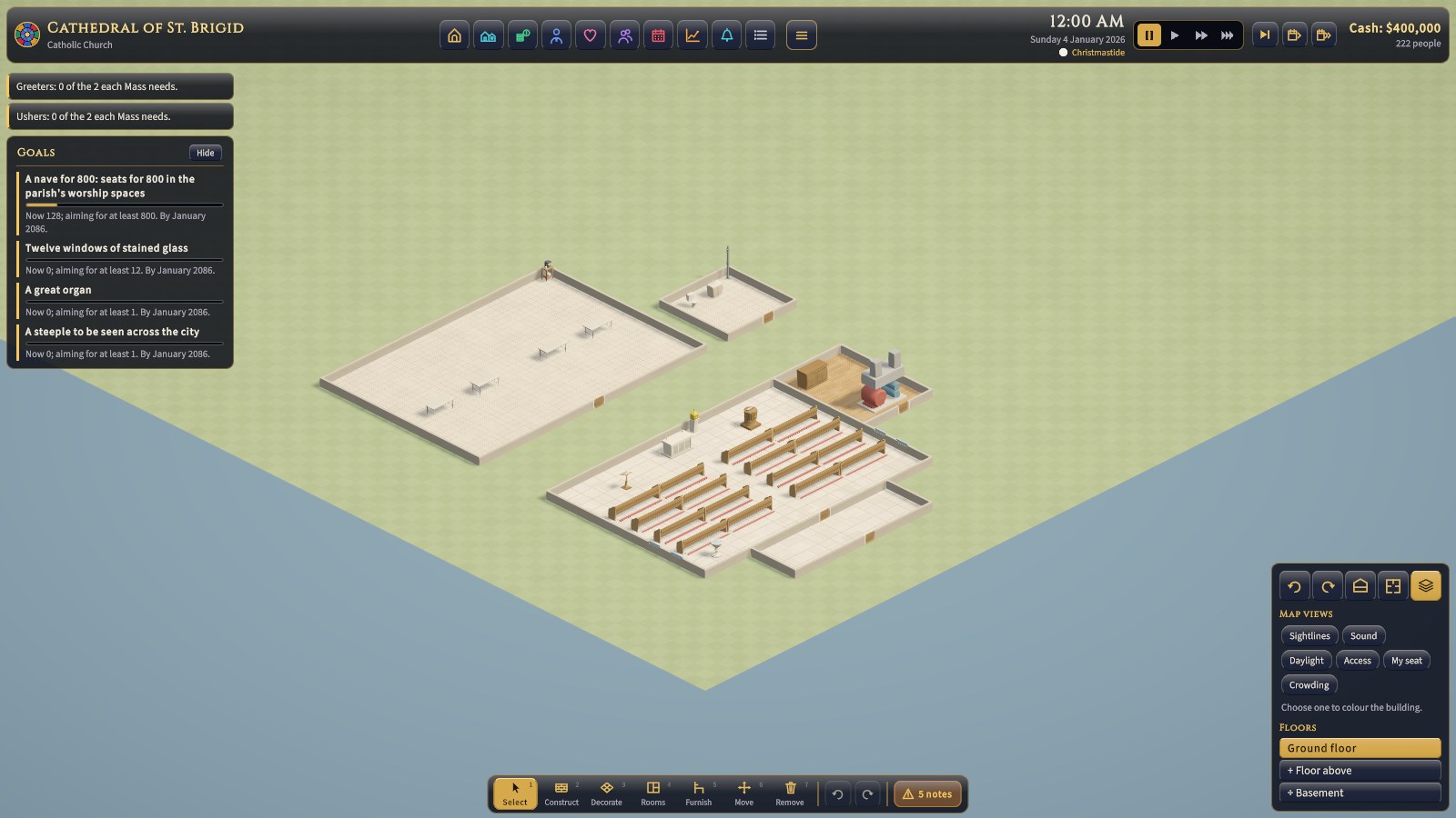 The Cathedral of St. Brigid begins as a small Gothic chapel beside an open city block.