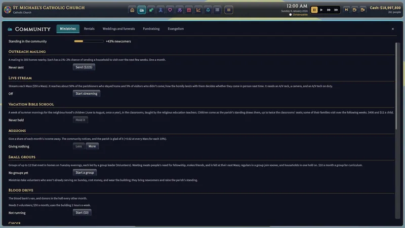 The community screen's ministries.