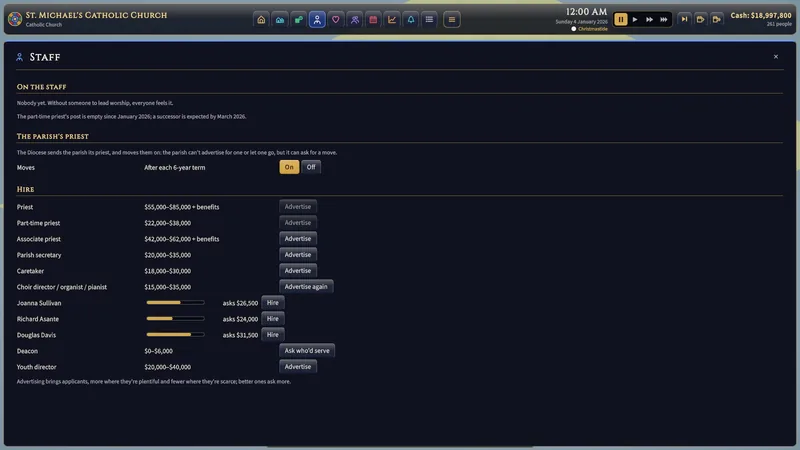 The staff screen, with a post advertised.