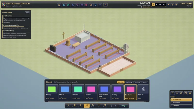 Rooms coloured by type, with the room tool's cards open.
